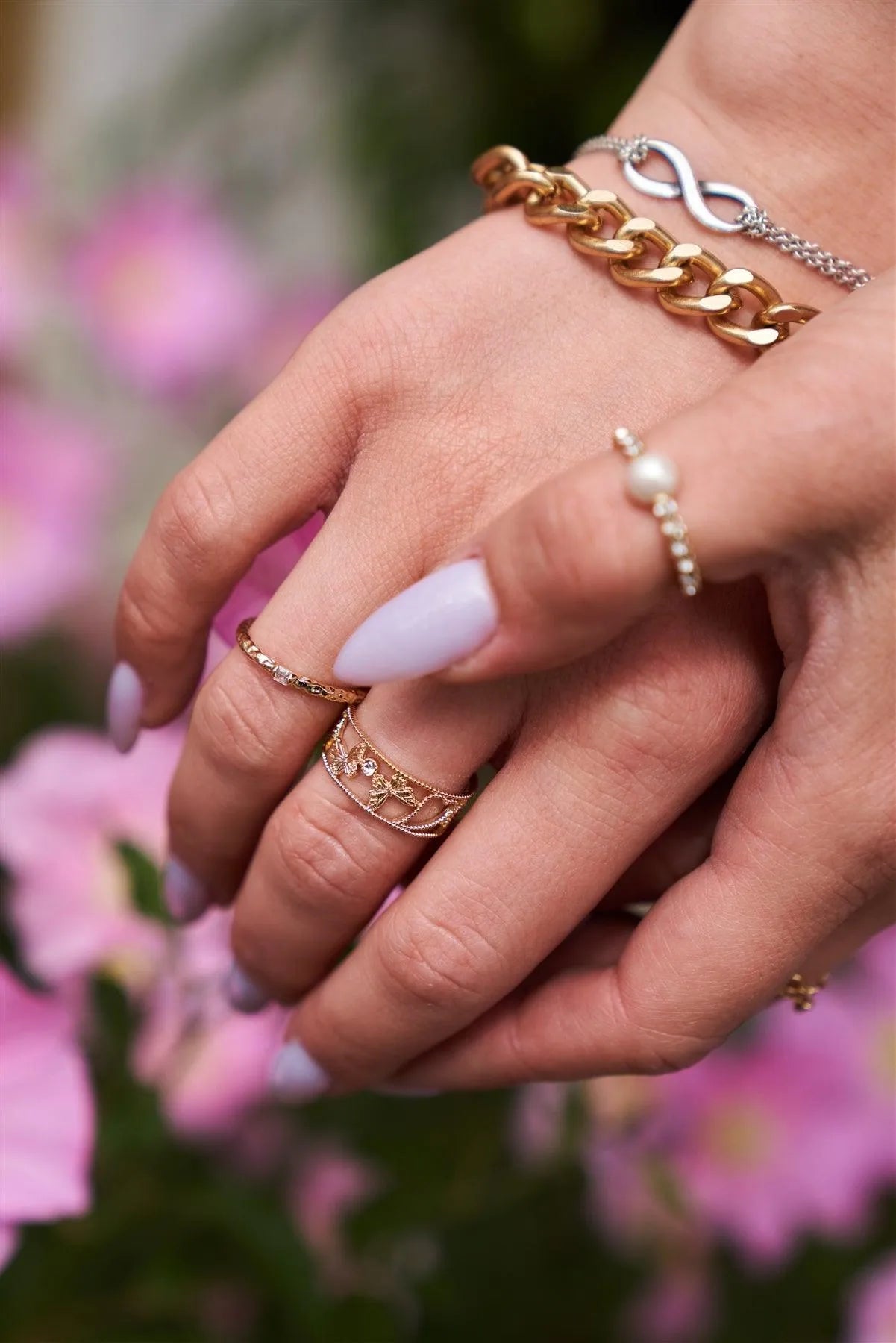 Gold Heart Butterfly Carving Clear Gemstone Ring