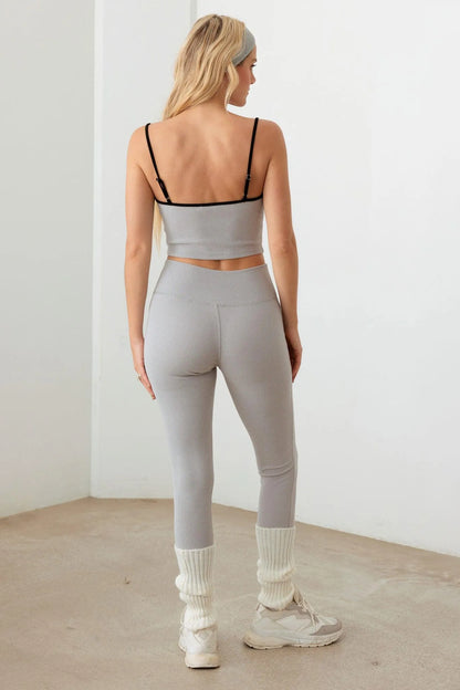 Contrast Trim Ribbed Crop Top High Waist Leggings Set