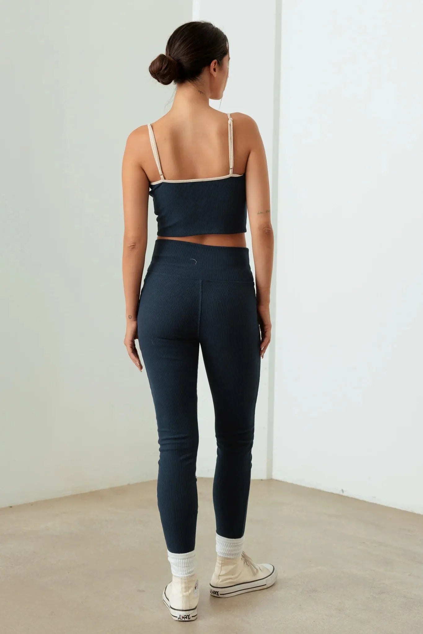 Contrast Trim Ribbed Crop Top High Waist Leggings Set