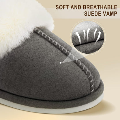 Women Slippers with Memory Foam Fluffy Winter Indoor Outdoor Anti-Skid Sole