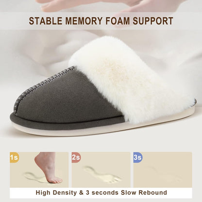 Women Slippers with Memory Foam Fluffy Winter Indoor Outdoor Anti-Skid Sole