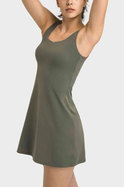 Level up your fitness game with our full coverage Millennia Square Neck Sports Tank Dress! 🌟🏋️‍♀️